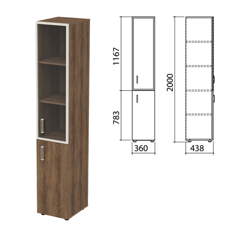 Шкаф закрытый со стеклом в алюминиевой рамке "Приоритет", правый, 360х438х2000 мм, 4 полки, лагос (КОМПЛЕКТ)