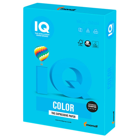 Бумага цветная IQ color, А4, 160 г/м2, 250 л., интенсив светло-синяя, AB48