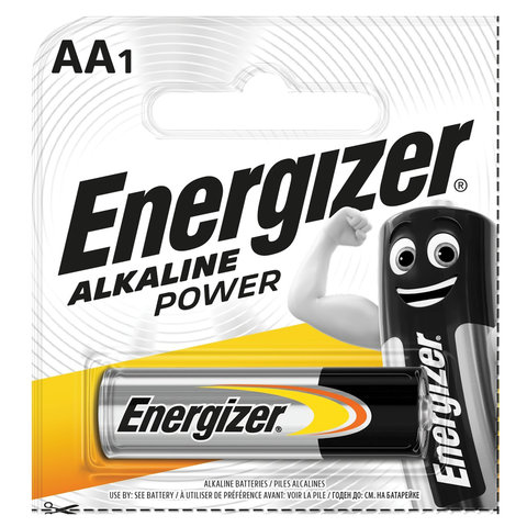 Батарейка ENERGIZER Alkaline Power, AA (LR06, 15А), алкалиновая, пальчиковая, 1 шт., в блистере (отрывной блок), E300140301