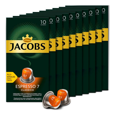 Кофе в алюминиевых капсулах JACOBS "Espresso 7 Classico" для кофемашин Nespresso, 10 порций, 4057017