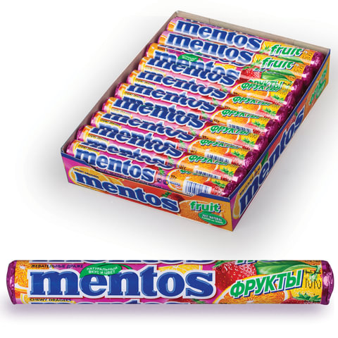 Жевательное драже MENTOS (Ментос) "Фруктовый", 37 г, 253