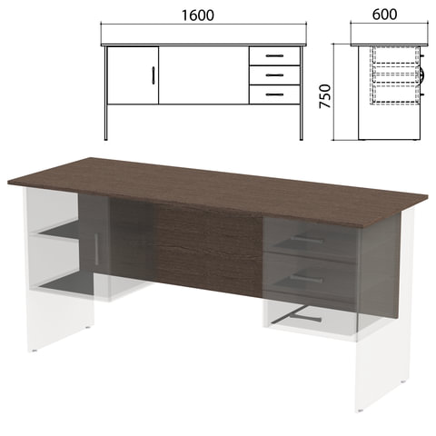 Столешница, царга стола письменного с 2 тумбами "Канц" 1600х600х750 мм, венге, СК28.16.1