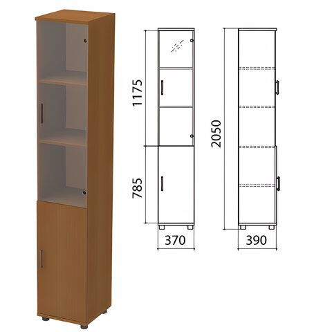 Шкаф закрытый со стеклом "Монолит", 370х390х2050 мм, цвет орех гварнери (КОМПЛЕКТ)