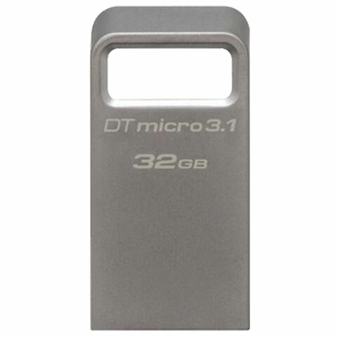 Флеш-диск 32 GB KINGSTON DataTraveler Micro USB 3.1, металлический корпус, серебряный, DTMC3/32GB