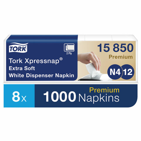 Салфетки TORK (N4, N12) Xpressnap, КОМПЛЕКТ 5 шт., 21,3х16,5 см, 200 шт., 2-слойные, белые, ультрамягкие, 15850