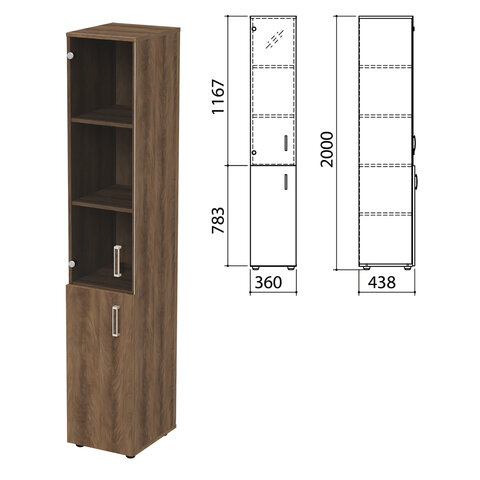 Шкаф закрытый со стеклом "Приоритет", 360х438х2000 мм, 4 полки, лагос (КОМПЛЕКТ)