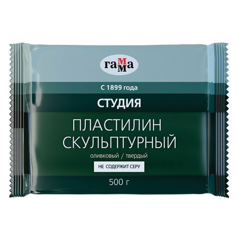 Пластилин скульптурный ГАММА "Студия", оливковый, 0,5 кг, твердый, 2.80.Е050.003