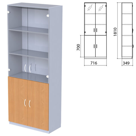 Шкаф закрытый со стеклом "Бюджет", 716х349х1810 мм, груша ароза (КОМПЛЕКТ)