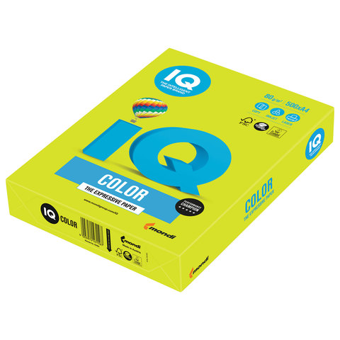 Бумага цветная IQ color, А4, 80 г/м2, 500 л., неон, зеленая, NEOGN